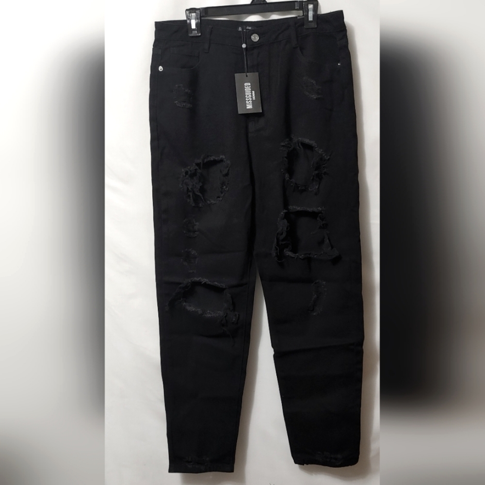 Misguided Black Riot High Rise Ripped Mom Jeans NWT - Picture 3 of 11
